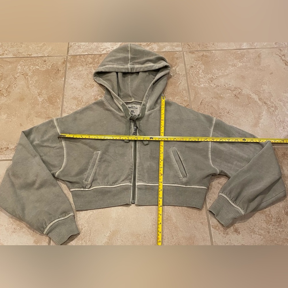 Aeropostale Oversized Cropped Full-Zip Hoodie Jacket (Washed Olive Green) - XS - Picture 10 of 11